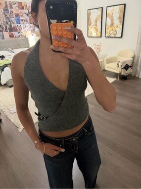 Zara Dark Gray Halter Wrap Knit Camisole